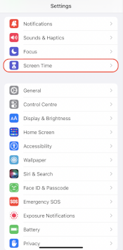 Where to find Screen Time on an iPhone.